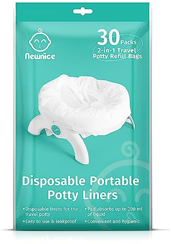 [30 Count] Newnice Disposable Potty Liners for OXO Tot 2-in-1 Go Potty | 7oz/200ML Absorbent Pads, 28% Thicker Leak-Proof PE, 17.5x11.5 in Travel Potty Bags for Toddlers, Fits Most Potty Chairs