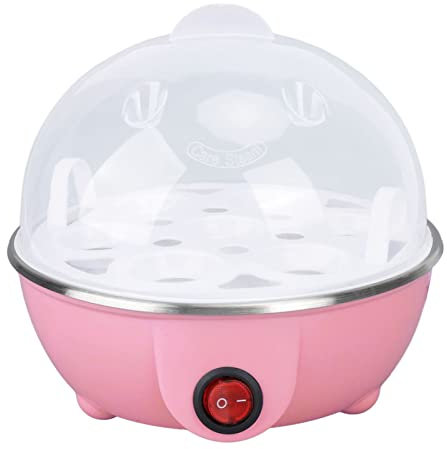 Qcwwy Gekochte Eiermaschine, Anti-Trockenverbrennungs-Automatische Abschaltung Eierkocher Hähnchenform 7 Eier Multifunktionaler Eierdampfer Haushalt Frühstücksmaschine 350W(Rosa)