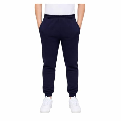 KHIM Joggingbyxa träningsoverall underdel byxa barn unisex flickor pojkar träningskläder, marinblå, 9-10 Years
