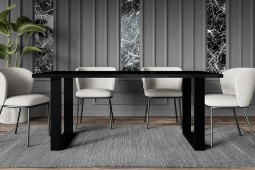 ALTDECOR Esstisch, ideal als Küchentisch oder Wohnzimmertisch, solide Konstruktion aus Möbelplatte,160x90x75 cm - Schwarz Hochglanz/Schwarz- KLYN U