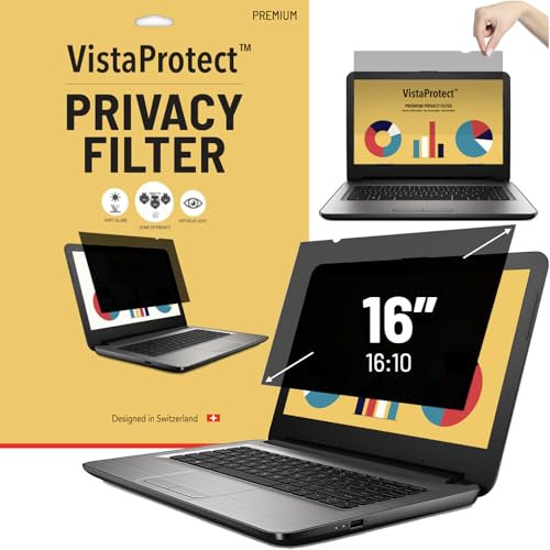 VistaProtect – Premium Blickschutzfilter & Anti-Blaulichtfilter, Privacy Filter Anti Blue Light Blickschutzfolie für Laptops & Notebooks (16″ Zoll - 16:10)