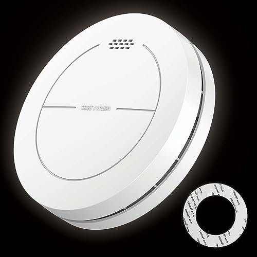 Detector de Humo interconectado, Detector de Humo inalámbrico con batería de 10 años, Almohadillas Adhesivas, Alarma de Incendio Audible de 85dB, Detector de Humo sin Flash LED para Dormitorio