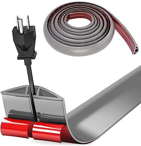 Flexibler Klein Fussboden Kabelkanal, 8M Selbstklebend Boden Kabelbrücke, Flexibler Kabelabdeckung Kabelschutz Kabelschacht Leicht zu Schneiden Montage für alle Netzkabel Haus,Büro,Schule,Lager (Grau)