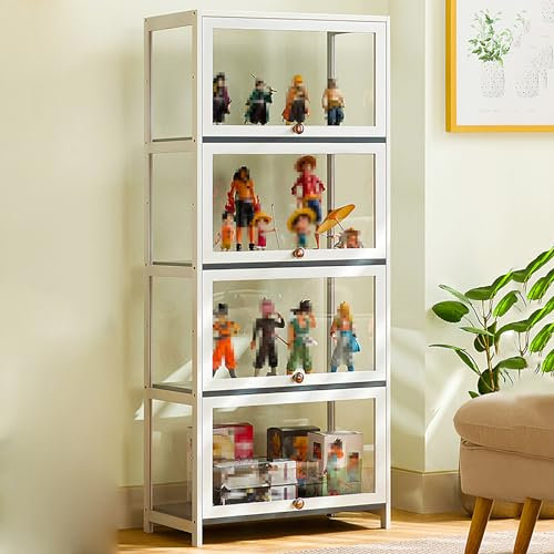 WYZCHDM Vitrinenschrank Vitrine mit AcryltüR, Sammlervitrine Stehend Standvitrine Glasvitrine, Curio-SchräNke, Eckvitrine Glasvitrine Standvitrine, Großer Kapazität Klare Regal Vitrine Fourlayers60cm