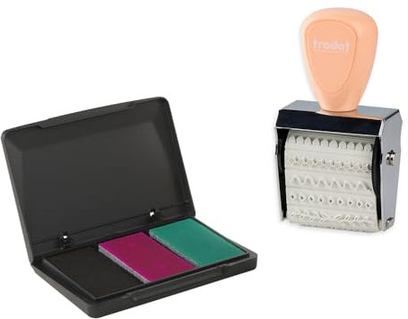 Trodat Creative Mini Stempel Set Zierleisten zum kreativen Gestalten – 12 Abdrucke, Deutsch, Kreativstempel in Pastellcreme inkl. Stempelkissen in Pink, Schwarz, Grün, 30x5 mm