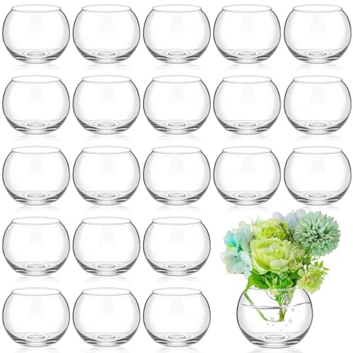 24 Pcs Glass Bubble Bowl Vase Bulk, Clear Round Glass Centerpiece Bowls for Valentine's Wedding Table Decor, Fish Flower Bud Vase Terrarium for Event Party DIY (3.5 h X 4.7 w)