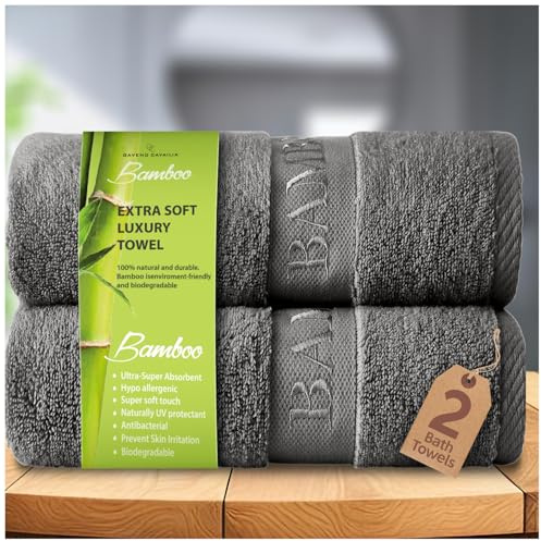 GC GAVENO CAVAILIA Large Bath Towel Bamboo Towels 2 Pack (70x120cm) - Highly Absorbent Quick Dry Towels (40% Cotton, 60% Bamboo) - Washable Bathroom Towel Charcoal - 500 GSM