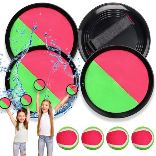 Klettballspiel, Klettball Set mit 4 Fangscheiben 4 Bälle, Strandspielzeug Klettball Wasserdicht, Outdoor Spiele für Kinder Wurf- und Fangspiel, Geschenke Kinder ab 3 4 5 6 7 8 9 10