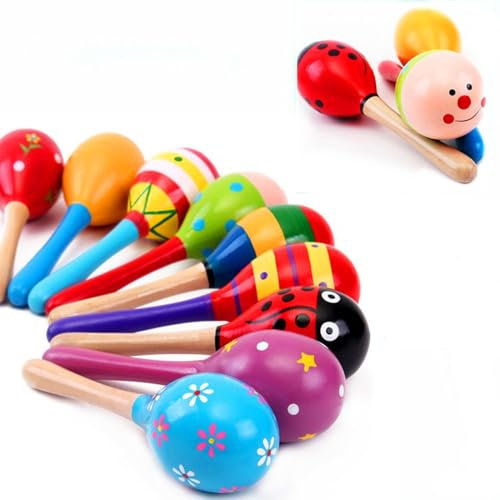 4 PCS Wooden maracas,Musical Egg Mexican Fiesta Decorations for Musical Fun, Birthday Parties Rattles Music Shaker Instrument (Random Color)