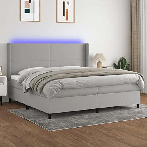 qohoio Boxspringbett mit Matratze & LED Bett Boxspringbett Bett Mit Matratze Polsterbett Schlafzimmer MöBel Hellgrau 200x200 cm Stoff - 3138181