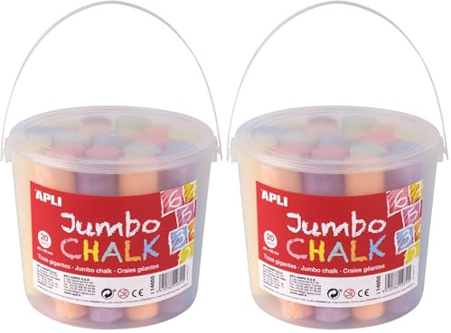 APLI Kids 14855 - Caja Tiza Jumbo Redonda, Colores Surtidos, 20 Uds, 25 x 105 mm (Paquete de 2)
