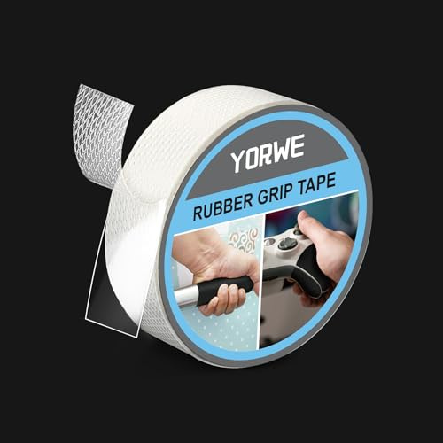 Yorwe Rubber Grip Tape, Ultra-Thin Strong Adhesive Anti-Slip Waterproof Heat Resistant Wear-Resistant Cushion Pad, Making Handles or Contact Surfaces Safer, with Grip and Comfort (Clear, 2.5CM x 3M)