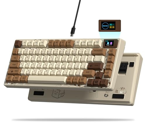 LQXQ SK80 mekaniskt tangentbord 75 %, speltangentbord kompakt USB C, hot-swap-tangentbord Kanagawa tema, tätning mount RGB anpassat tangentbord för Mac/Win, kaffe-katt