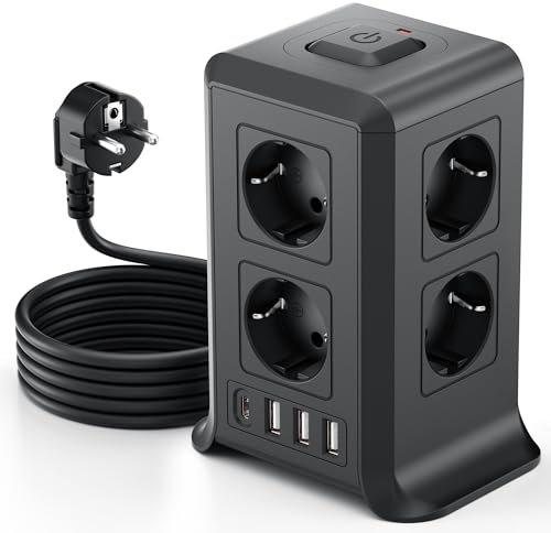 2 M Torre Regletas Enchufes, Regleta USB 8 Tomas de AC y 4 USB Enchufe Multiple,Regleta Enchufes Proteccion Sobretension, Regreltas Vertical con Interruptor para Mesa, Oficia, Casa
