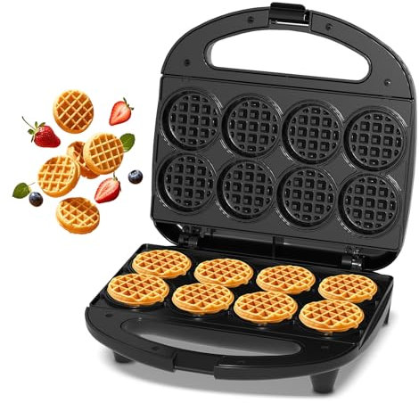 YASHE Multi Mini Waffelmaker, Bereitet 8 x 5 cm Kleine Waffeln zu, Waffelmaker mit Antihaftbeschichtung, Perfekt für Familien, Partys und Frühstück, Antihaftbeschichtung, Kompaktes Design, Leicht zu R