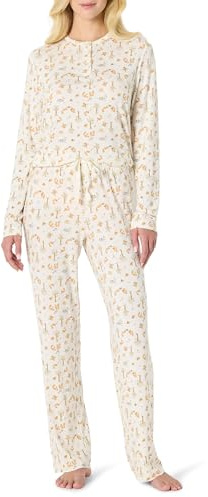 Amazon Essentials x Sofia Grainge Women's Long Sleeve Henley Pajama Set, Ivory Squirrel Picnic, Medium