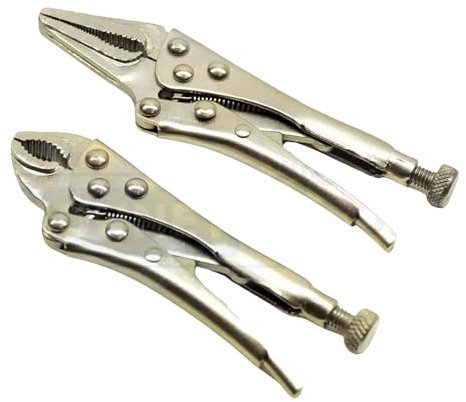 Dunnet Tools Mole Grips 2pc Mini Locking Pliers Set | Long Nose & Round Nose Vice Holders | Heavy Duty Clamps for Woodwork, Crafting, and DIY Tools | Hardened, Tempered Steel | Precision Milled Teeth