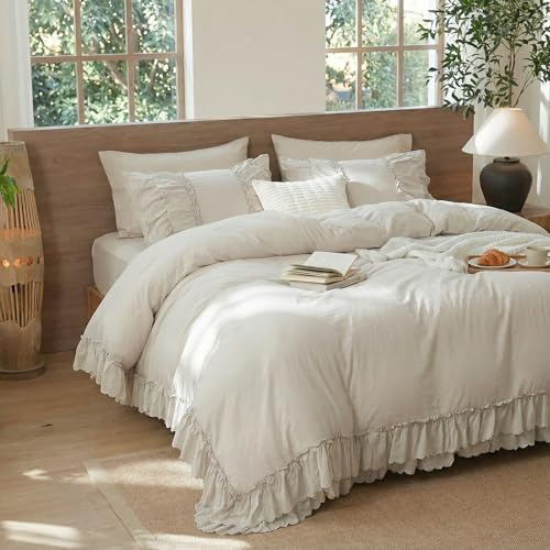 Herside Juego de funda de edredón de 2 capas color beige bohemio, juego de ropa de cama de microfibra súper suave con 2 fundas de almohada