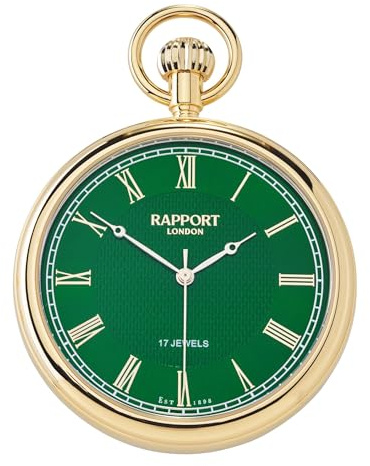 Rapport Orologio da tasca meccanico Full Hunter, stile vintage, color argento, orologio da taschino, orologio con numeri romani, orologio meccanico a carica da 50 mm con catena abbinata, un pezzo