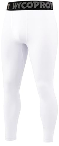HYCOPROT Herr kompressionsbyxor tights atletiska snabbtorkande leggings prestanda träning baslager träningsbyxor underbyxor för basket löpning sport och yoga, Vit, L