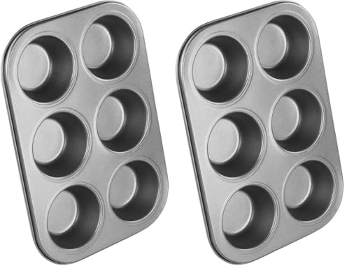 Chef Aid Moule à Muffins pour 6 pièces – Plaque de cuisson antiadhésive en acier carbone – Compatible four, réfrigérateur et congélateur – Couleur grise (Lot de 2)