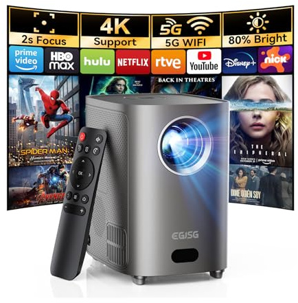 [Elektriskt fokus] Projektor med WiFi och Bluetooth, 1080P, bärbar projektor 4K med zoom, EGJSG utomhusfilmprojektor för hemmabio upp till 300 tum med bärväska, för telefon/TV-stick/PC