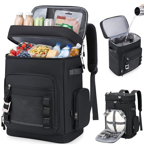 GartWerk 30L Insulated Cooler Backpack, Leakproof Thermal Picnic Backpack with Picnic Mat Holder, Waterproof Cool Lunch Bag, 12H Cold/6H Hot Retention for BBQ, Beach, Hiking & Camping, Holds 48 Cans