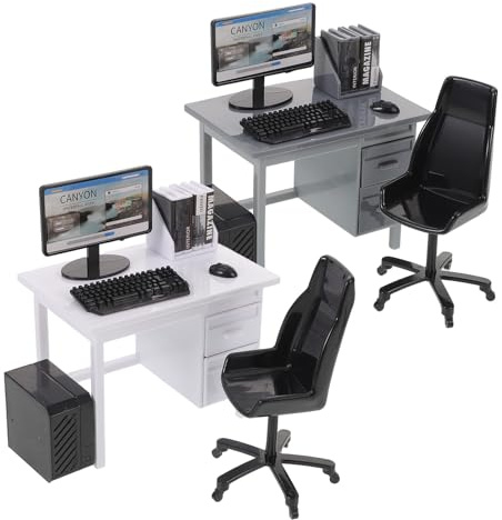 Toyvian Lot de 2 tables informatiques miniatures 1:12, accessoires de meubles de maison de poupée miniatures, mini meubles, accessoires de bureau pour enfants