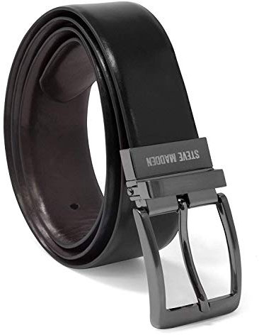 Steve Madden Reversible Men's Dress Casual Every Day Leather Belt, Black/Brown (Burnished), 42