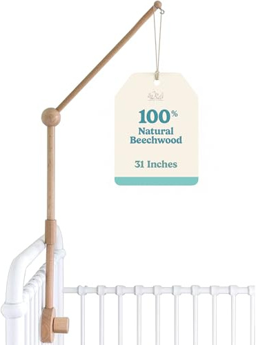 Baby Crib Mobile Arm Wooden Holder - Baby Mobile Hanger for Crib (31 inch, 100% Natural Beechwood) Strong Anti Slip - Nursery Decor & Gift Accessories (Original)