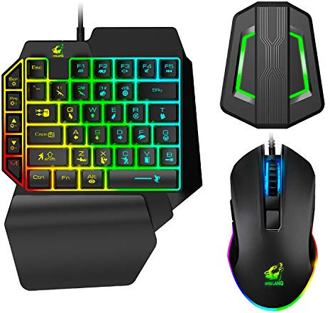 Einhandverdrahtete mechanische Feel-Tastatur mit Hintergrundbeleuchtung+RGB Gaming Mouse +LED-Wandler mit Hintergrundbeleuchtung für Nintendo Switch / Xbox One / Xbox 360 / PS4 / PS3 / PC (schwarz)
