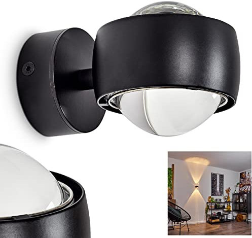 Wandleuchte Sapri, moderner Wandstrahler aus Metall in Schwarz und klaren Glas, 1-flammige Wandlampe mit Up & Down Lichteffekt, 1 x G9, ohne Leuchtmittel