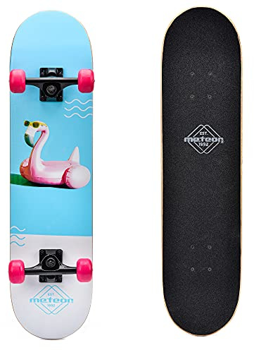 meteor Skateboard en Bois pour Enfants - Mini Cruiser Kickboard - Skateboard pour Fille - Planche en Bois de Haute qualité - Style rétro - pour garçon
