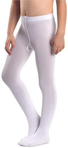 NOQ Tjocka strumpbyxor för flickor, Corina Plain 120 DEN varma fötter leggings, barnrum, balett, dansklass ogenomskinlig, svart, marinblå, vit, rosa, VIT, 122/128 cm