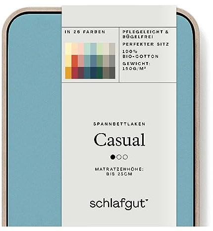 SchlSchlafgut Casual Spannbettlaken 90x190cm bis 100x200cm - 100% Biobaumwolle, Oeko-TEX Zertifiziert, Petrol Mid, Matratzenhöhe bis 25cm