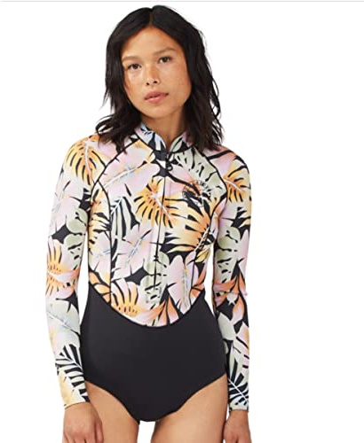 BILLABONG Womens Salty Dayz Light 1mm Long Sleeve Spring Shorty Wetsuit - Paradise Black - Easy Stretch Lightweight