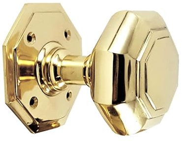 Infinity Decor Solid Brass Octagonal Mortice Door Knobs Set- Polished Brass Heavy Duty Door Handles for External and Internal Use.