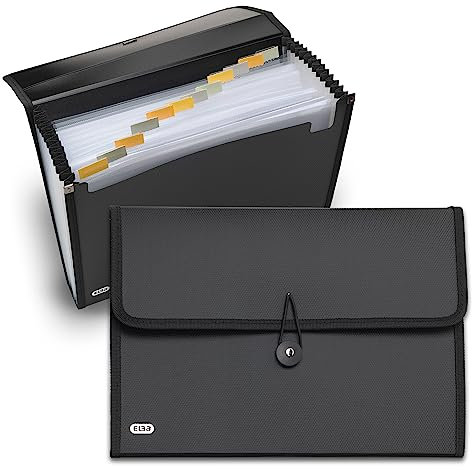 Elba A4 Expanding File Folder, 13 Compartment Document Folder, Black