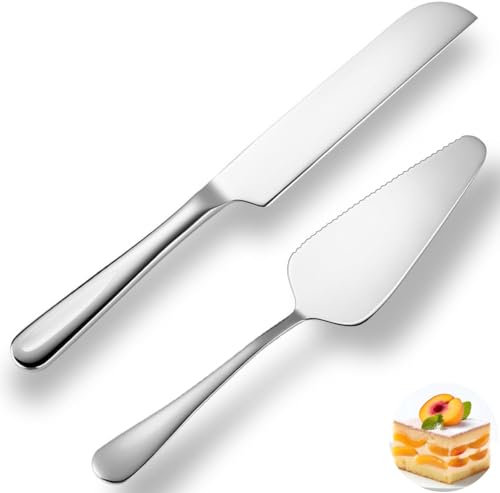 QINGHEC Cake Knife and Server Set, Stainless Steel Cutting and Serving Set, Dishwasher Safe Slicer for Wedding Party