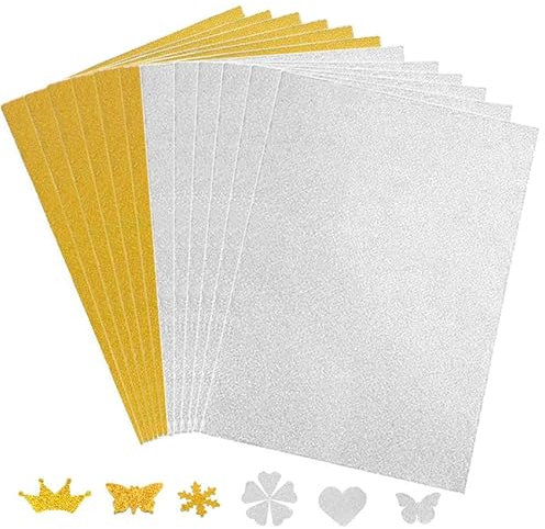 12 Blatt Glitzerpapier zum Basteln und Gestalten,21x29.7cm A4 Glitzer Papier,250g/m² Glitterkarton Bastelpapier für DIY Grußkarten Scrapbooking Glitter Craft Paper Cardboard,Gold+Silber