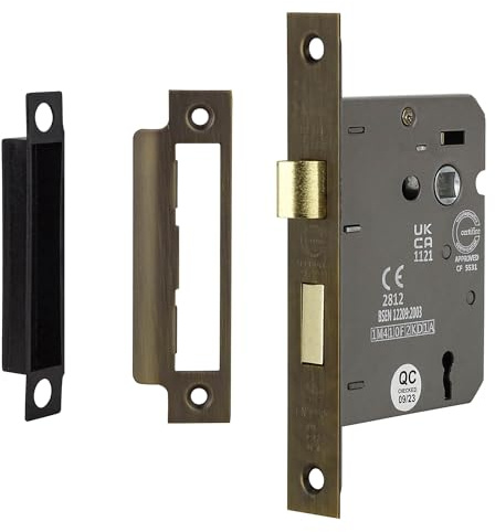 Decoranddecor Antique Brass Sash Mortice Internal Door Lock with Key 76mm | 57mm Backset Bedroom Door Locks, 3 Lever Sashlock, Indoor Locks with Keys, Mortise Lock, Steel Lock Set, Wooden Doors