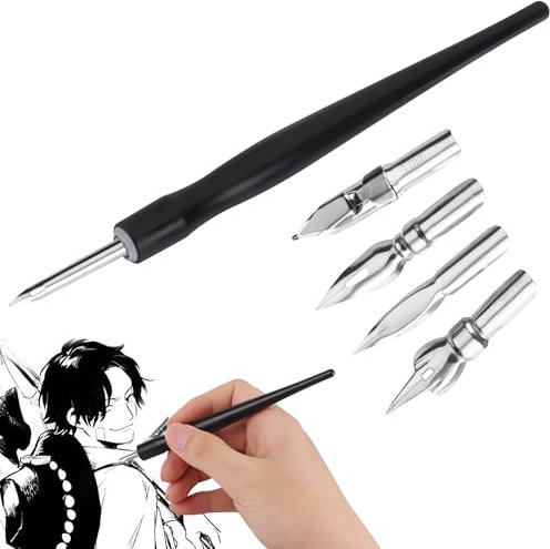 JSMTKJ Federhalter und Halter Set, Federhalter mit Zeichenfeder für Comics Stifthalter 1 Kalligraphie-Stifthalter und 5 Stiftspitzen, Zeichenspitzen für Cartoon und Künstlerzeichnungen