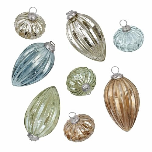 Loberon Weihnachtskugeln 8er Set Azélisse, Mundgeblasen, Bauernsilber-Finish & Getönte Farben, Christbaumschmuck, Weihnachtsdeko, Weihnachten, Glas, Messing, bunt