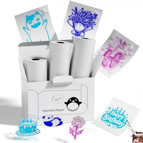 Memoking T02 Color Sticker Paper - Colorful Transparent Sticky Paper Refill Compatible for T02/M02/Q02E/T02 Pro/D20/D21 Print Pods Mini Printer, 50 mm x 3.5 m, for Journal Photo Study Notes, 3 Rolls