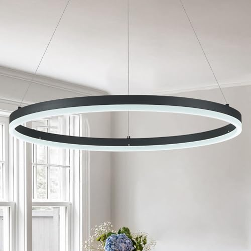 Sparklelf Modern LED Pendant Lighting 24'' Ring Chandelier Black Dimmable LED Chandelier for Dining Room 36W Adjustable Pendant Light Fixture for Living Room Bedroom Home Office Foyer, 3000-6500K