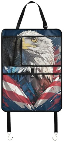 Organizador de almacenamiento para asiento trasero de coche con tablet para el Día de la Independencia del 4 de julio, diseño de pájaro de dibujos animados