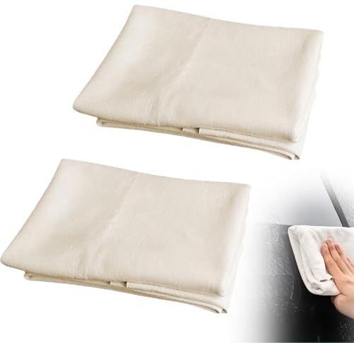 Xiansini 2 Pcs Chamois Leathers for Cars,40 x 30 cm Shammy Leather Cloth for Car, Leather Cloth Drying Towel for Cleaning Cars Windows,Glass,Mirrors