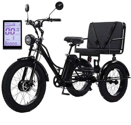 Triciclo elettrico per adulti con sedile passeggero, design Fat Tire per strade cittadine e montane, batteria rimovibile e display LCD incluso black