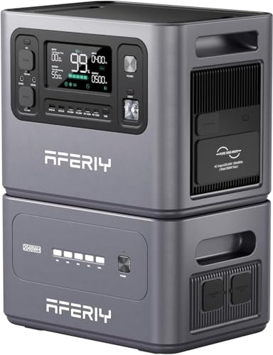 AFERIY 4096Wh Generatore Elettrico, 2800W con 1 Batteria Supplementare, Stazione Elettrica Portatile Capacità Espandibile, Generatore Solare per Uso Domestico/Camper/Interruzione di Corrente