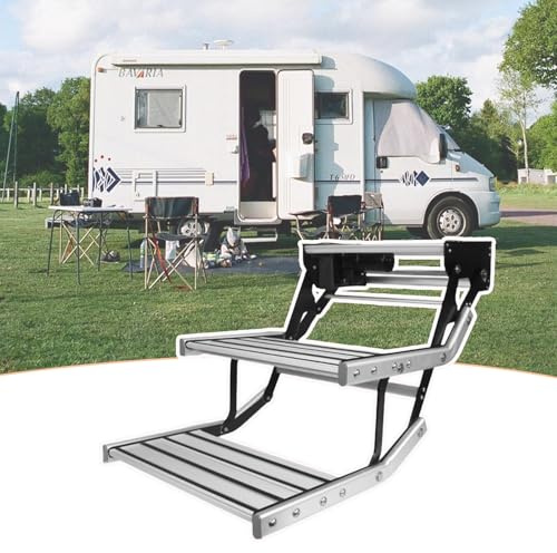 Manuell Elektrisk Infällbara RV-Steg, Husvagnstrappa, RV-Steg Campertrappa, Fällbar, Av Aluminiumlegering, Halkskyddig Pedal, För Husbilar, Husvagnar, Caravans Double-layerelectric